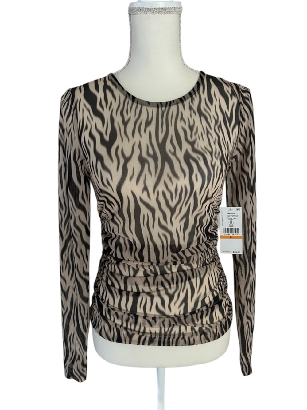 Karen Kane Animal Print Sheer Ruched Top
